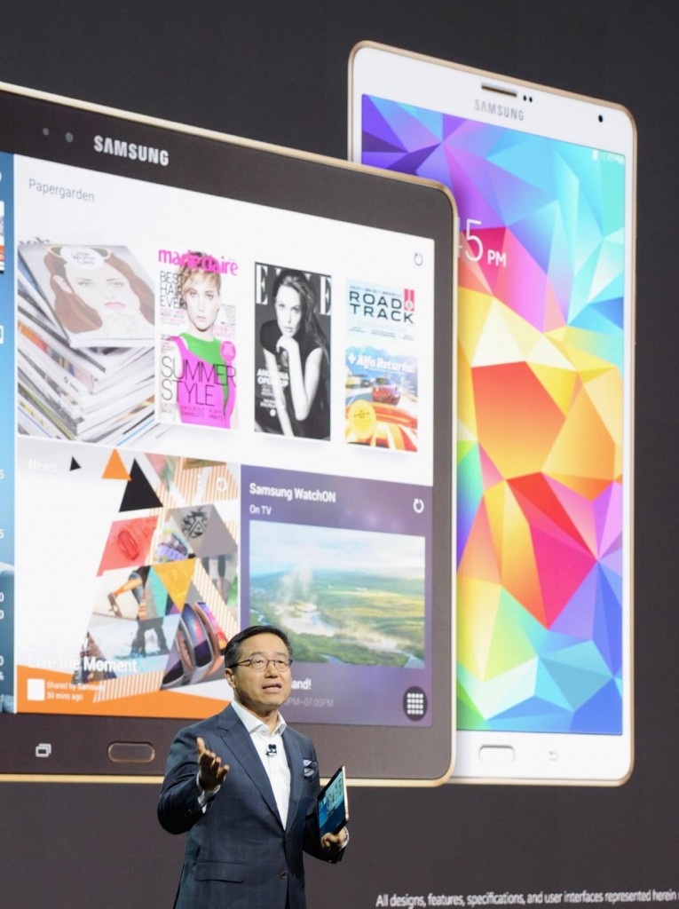 Samsung, No.2 brand in tablet PC market, plans to push into what it calls 'premium tablet market' with its recently unveiled Galaxy Tab S model. (image: Samsung Electronics) 
