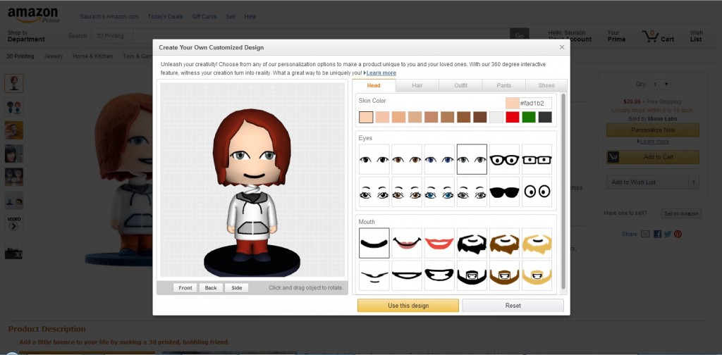 The new 3D Printed Products store enables customers to customize and personalize items like earrings, pendants, rings, bobble head dolls and more (image: Amazon.com/ BusinessWire)