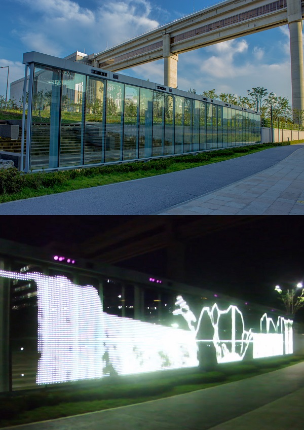 Digital Waterfall Made of Display Glasses Welcomes Sejong Citizens