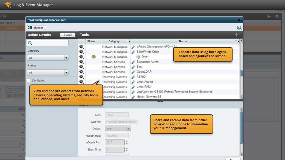 SolarWinds announced enhancements to SolarWinds® Log & Event Manager, an all-in-one security information and event management product designed for resource-constrained IT organizations. (image: SolarWinds)
