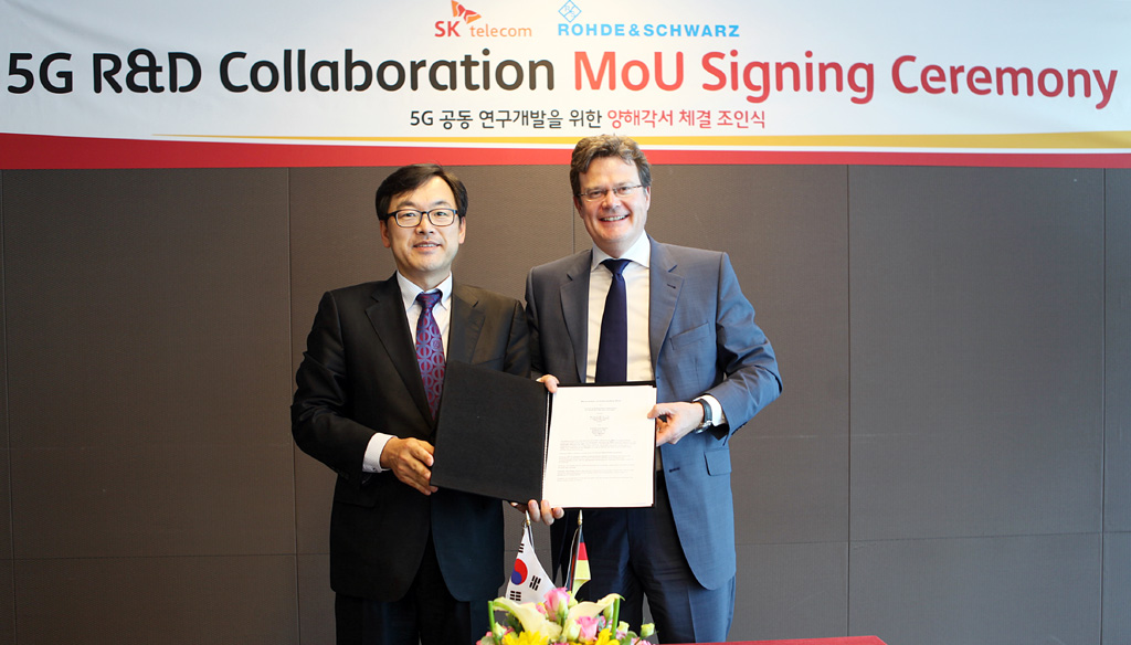 SK Telecom signed a Memorandum of Understanding (MOU) with Rohde & Schwarz to collaboratively develop key network technologies for 5G. (image: SK Telecom)