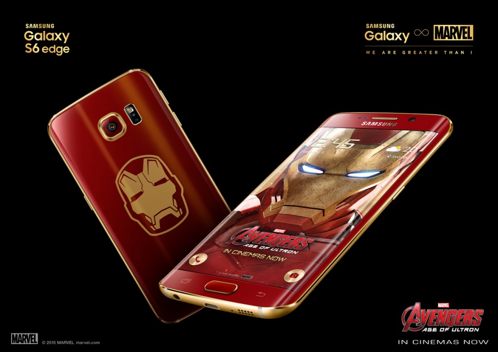 Motivated by Iron Man’s armor in Marvel’s Avengers series, the limited edition Galaxy S6 Edge draws inspiration from the famous suit, with red and gold design cues.  (image: Samsung Electronics)