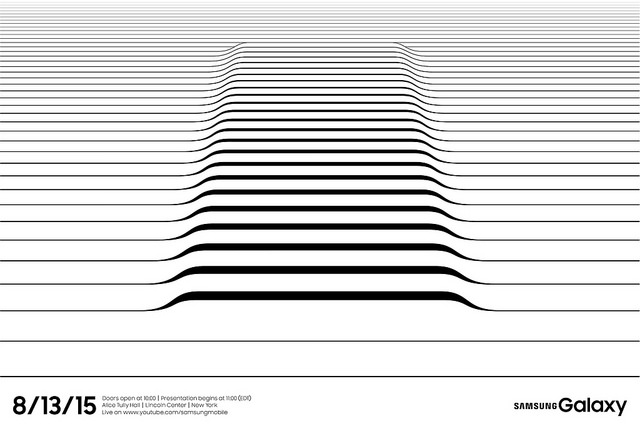 The invitation from the South Korea-based top smartphone maker has a picture of lines that form a shape like a smartphone, which looks similar to its quirky edition of the flagship model, the Galaxy S6 Edge, which was released in April. (image: Samsung Electronics)