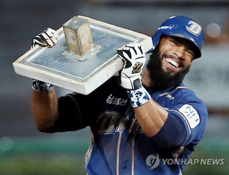 Former player Eric Thames during the visit to MLB Headquarters at