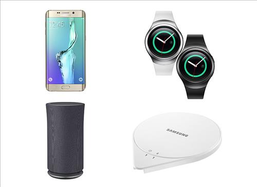 The file image shows, clockwise, the Samsung Galaxy S6 Edge Plus, the Gear S2, SleepSense and Wireless Audio 360, made by Samsung Electronics Co. that received the CES Best of Innovations award for 2016, on Nov. 11, 2015. (Image : Samsung)