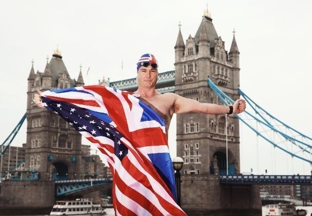 Michael Ventre with Stars and Stripes and Union Jack, Central London (Source : Michael Ventre)