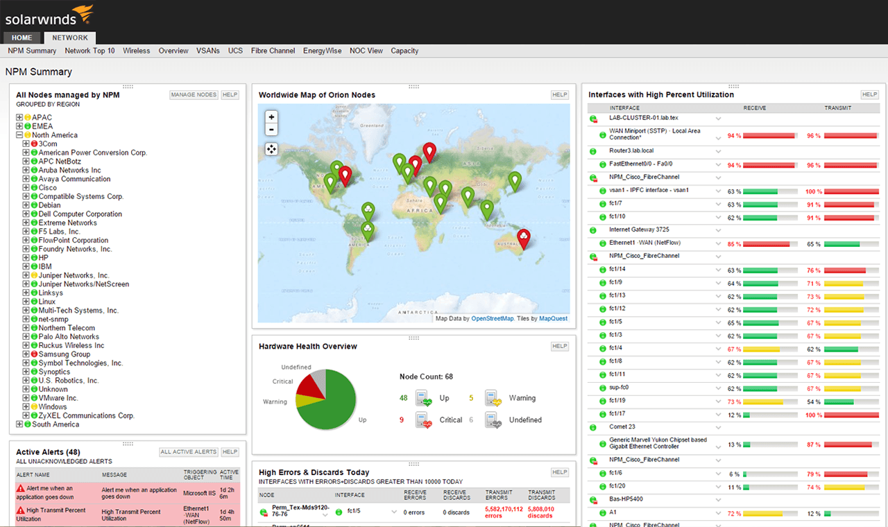 •SolarWinds Network Performance Monitor: Fault, availability and performance monitoring for networks of all sizes. (Image : Solar Winds Homepage)