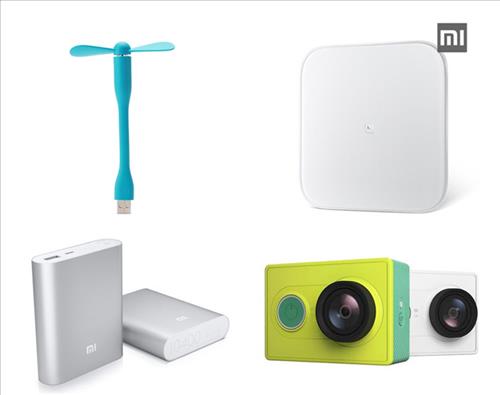 Products of Xiaomi. The USB fan, weight measure, camera and supplimentary battery. (clockwise) (Image : Yonhap)