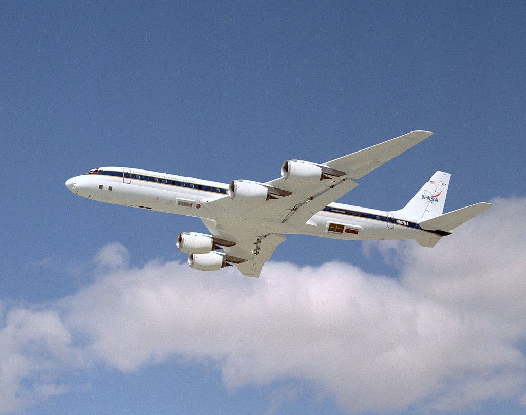 The image shows a DC-8 airborne science laboratory operated by NASA. (image: Wikimedia Commons)
