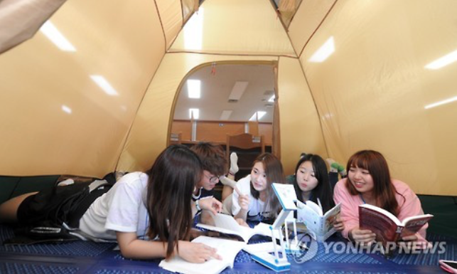 During this overnight proceeding, students spent 12 hours in tents installed inside the student library reading books.