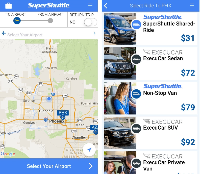 The new SuperShuttle App Allows Customers to Book “On Demand” Rides from Over 25 US Airports