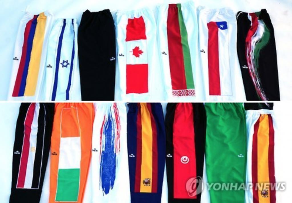 “Among the 63 countries participating in taekwondo matches at Rio 2016, 20 submitted their own uniform trouser designs with national colors and flags on them." (image: Yonhap)