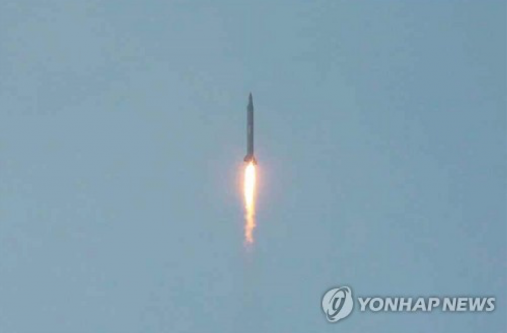 This photo, released by North Korea's state-run Rodong Sinmun newspaper on July 20, 2016, shows a ballistic missile being fired during a drill at the Hwasong artillery units of the North Korean Army's Strategic Force to launch ballistic missiles. (image: Yonhap)