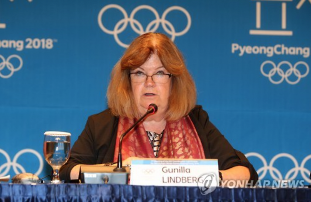 Gunilla Lindberg, head of the International Olympic Committee's Coordination Commission on the 2018 PyeongChang Winter Olympics, speaks at a press conference held in PyeongChang, Gangwon Province, on Oct. 7, 2016. (image: Yonhap)