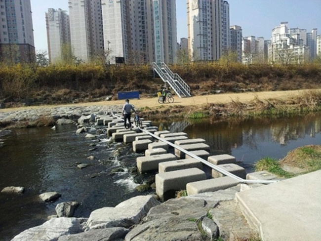Seongnam City Receives Praise as Residents Discover Bicycle Rails on Stepping Stones Across River