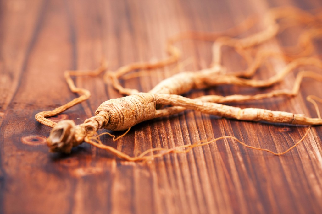 60472160 - ginseng on a wood background