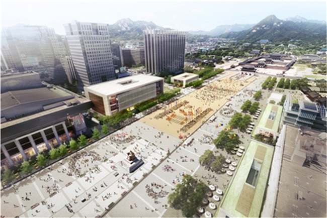 The committee behind the proposal argues that by replacing some sections of Sejongno with underground tunnels, restoring a pair of traditional Haetae statues to their original positions would also be possible, while other ideas suggested included building information facilities. (Image: Seoul Metropolitan Government)
