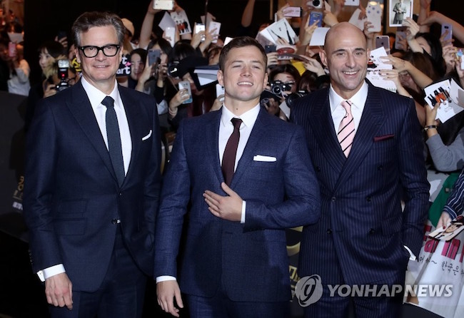 The "Oxfords, not Brogues" trio of Egerton, Firth and Strong all looked and played the part of gentleman to perfection. (Image: Yonhap) 