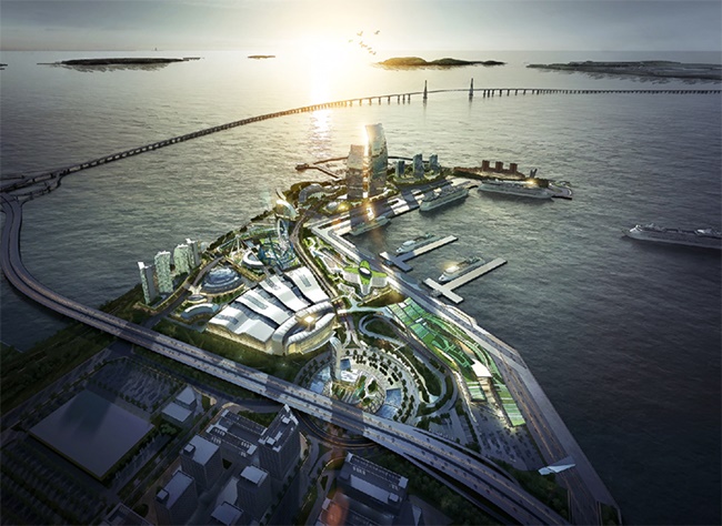 With the infrastructure construction of one of the two parts of Golden Harbor complete, the other half, occupying 216,000 square meters, will be home to convention centers, condominiums and high-end resorts when it is completed in 2019. (Image: IPA)