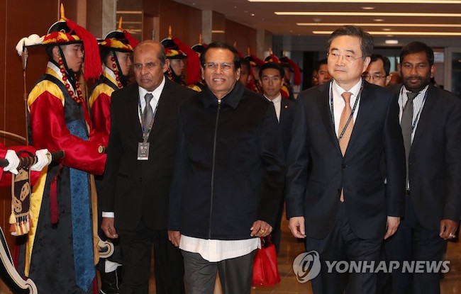 Sri Lanka's President Maithripala Sirisena is due to arrive in Seoul on Tuesday for a summit with President Moon Jae-in, which South Korea hopes will move forward its drive to expand all-round cooperation with South Asian nations. (Image: Yonhap)
