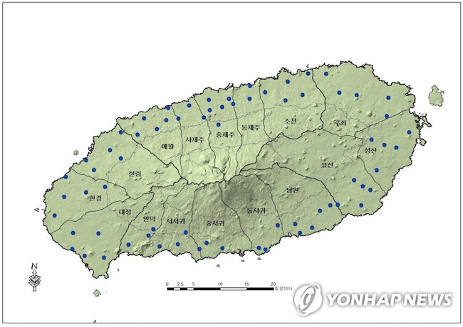 Map of Jeju's monitoring wells' locations (Image: Yonhap)