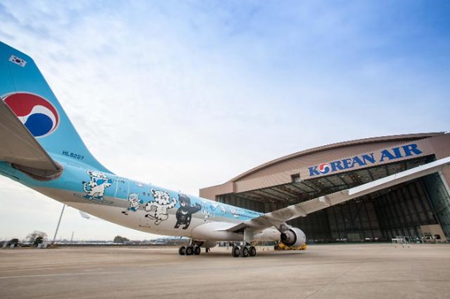 The promotional Airbus A330-200 aircraft will feature the mascots of the 2018 PyeongChang Olympics and Paralympics, Suhorang and Bandabi, on its fuselage, Korean Air said on Wednesday. (Image: Korean Air)