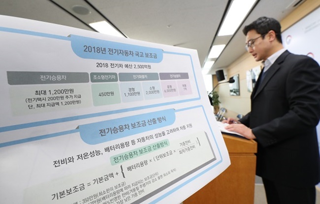 The number of electric cars in South Korea is on the rise, from 1,075 units in 2014 to 13,826 in 2017, according to the Ministry of Education. (Image: Yonhap)