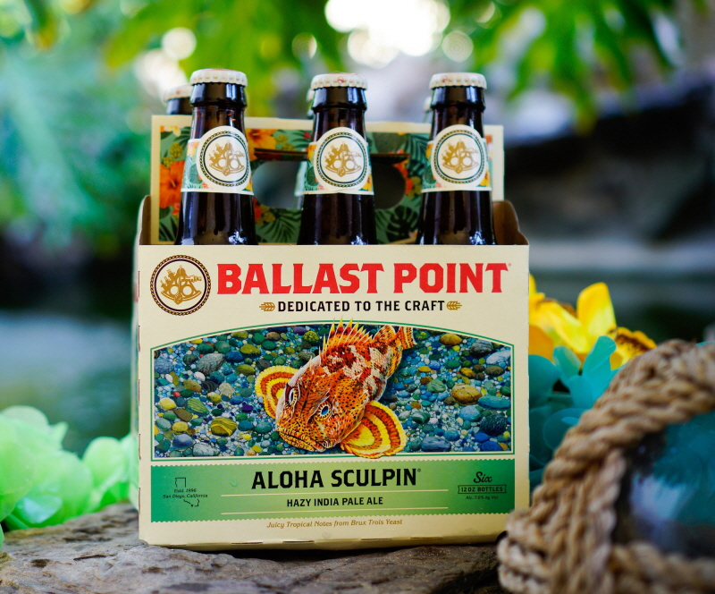 Aloha Sculpin IPA features a distinct yeast strain known as Saccharomyces “Bruxellensis” Trois, or Brux Trois, turning the flagship IPA into a tropical oasis with aromas and flavors of guava, mango, and pineapple without any fruit additions. (image: Ballast Point Brewing)