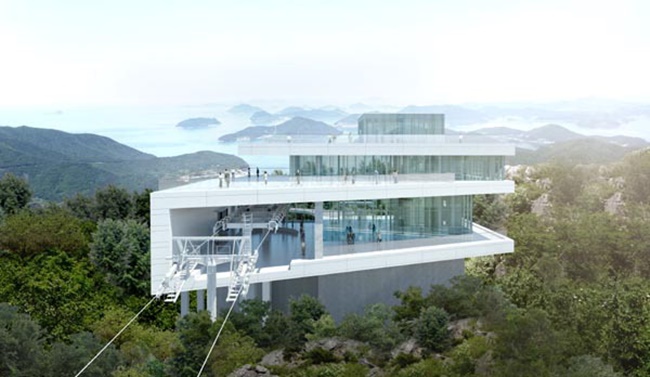 From the upper cable station, which will be located on top of Nojasan Mountain at an altitude of 540 meters, passengers will enjoy a spectacular view overlooking the sea off the southern coast and Tongyeong Beach, as well as Tsushima Island on a sunny day, Geoje officials said. (Image: Geoje City)