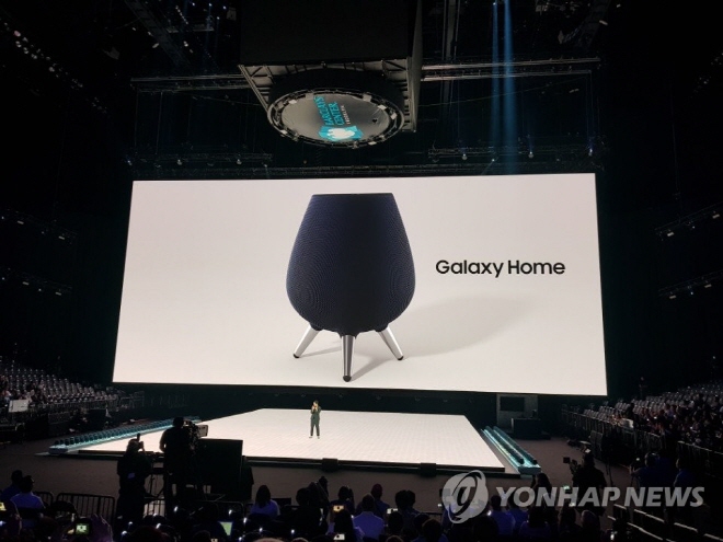 Galaxy Home shown at the launch event in New York on Aug. 8, 2018 (image: Yonhap)