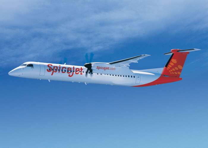 Q400 aircraft in SpiceJet livery. (image: Bombardier Commercial Aircraft)