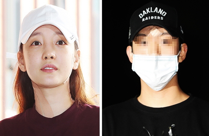 Actress and singer Goo Hara (L) claimed that her partner (R) threatened to leak intimate private videos of the two. (image: Yonhap)