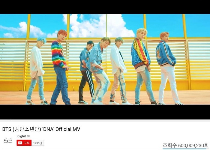 BTS Official MV for ‘DNA’ Hits 600 million Views on YouTube