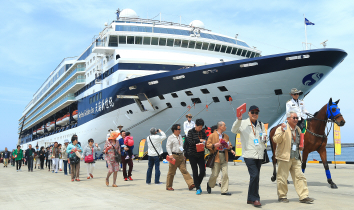 Luxury Cruise Ship Docks at Jeju Naval Base