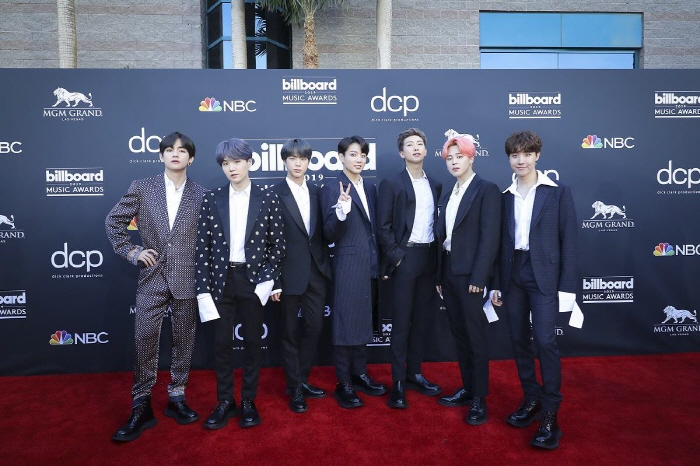 BTS during a red carpet event before the 2019 Billboard Music Awards at the MGM Grand Garden Arena in Las Vegas on May 1, 2019. (image: Big Hit Entertainment)