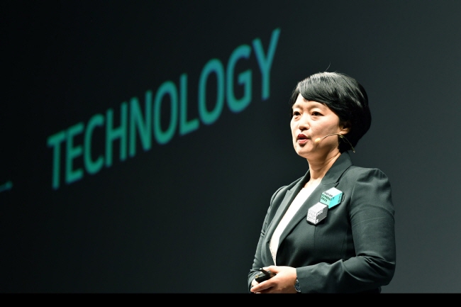 Han Seong-sook, CEO of South Korea's top portal operator, Naver Corp., speaks during an annual conference in southern Seoul on Oct. 8, 2019. (Yonhap)