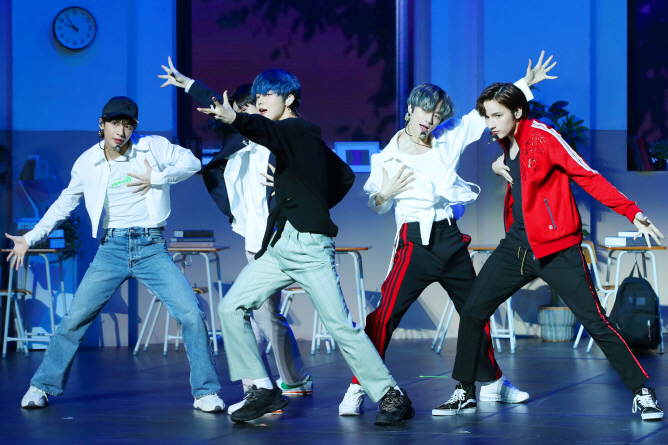 TXT members showcase its second album titled "The Dream Chapter: Magic" in Seoul on Oct. 21, 2019. (Yonhap)