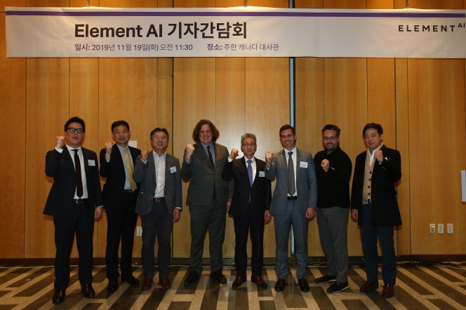 Element AI executives at a press conference in Seoul on Nov. 19, 2019. (image: Element AI)