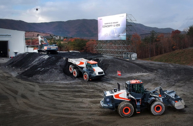Construction equipment operating under Doosan Infracore's Concept-X control system at the company's test center in Boryeong, South Chungcheong Province. (image: Doosan Infracore)