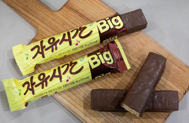 Haitai Confectionery & Foods introduced a new, larger Free Time Choco Almond Bar. (image: Haitai Confectionery & Foods)