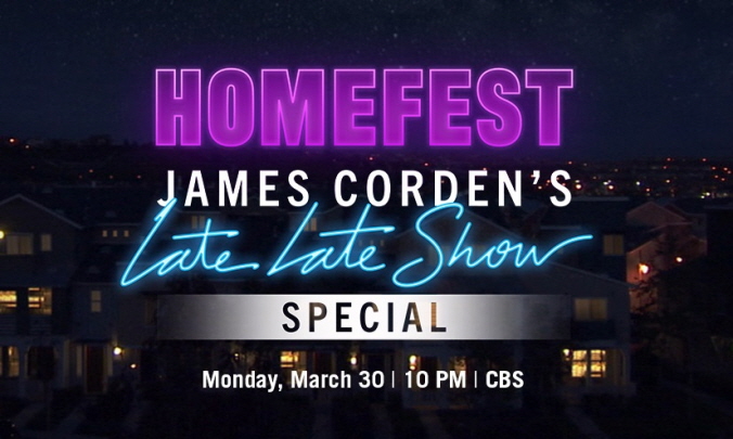 A promotional image for "The Late Late Show with James Corden" on March 30, 2020, provided by CBS.