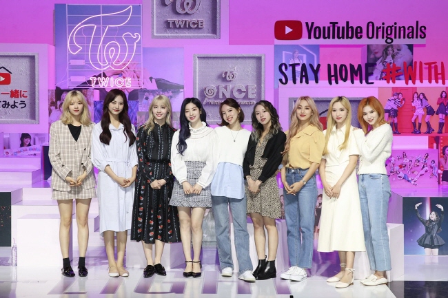 An image of TWICE during an online streaming event on April 28, 2020, provided by JYP Entertainment