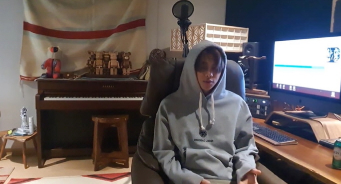 RM made the surprise announcement at his studio, wearing comfortable clothes. (image: Big Hit Entertainment)