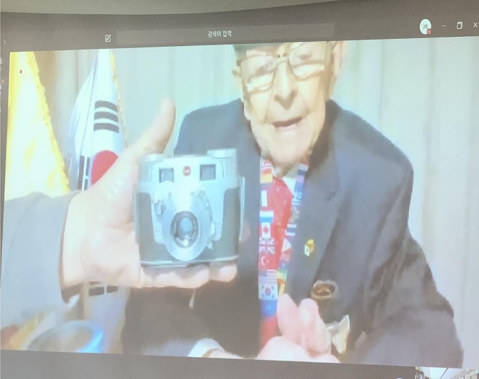 Retired Colombian Sgt. Maj. Gilberto Diaz, who fought in the 1950-53 Korean War, speaks during a video call in a press event in Seoul on June 23, 2020, hosted by the Colombian Embassy in Seoul. (Yonhap)