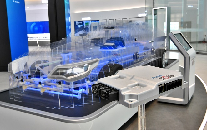 This file photo, provided by Hyundai Mobis, shows its integrated communication controller that allows connected car services based on 5G networks.