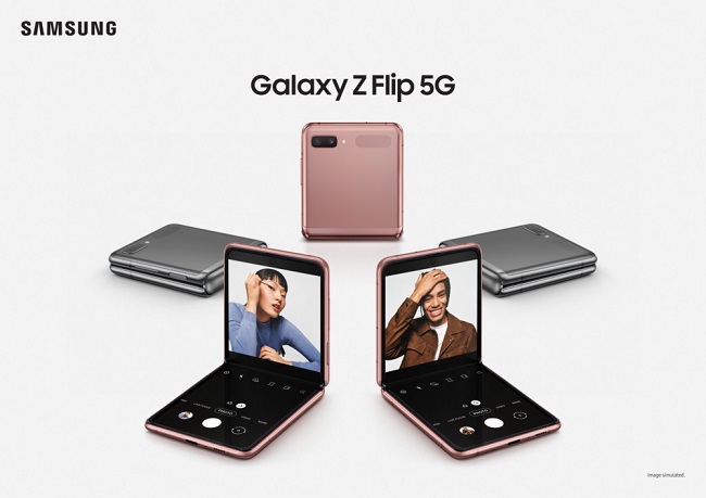 This photo provided by Samsung Electronics Co. on July 23, 2020, shows Galaxy Z Flip 5G smartphones.