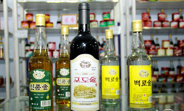 This photo provided by North Korean propaganda outlet Meari shows several types of North Korean liquors.