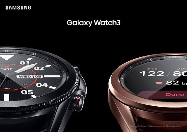 This photo provided by Samsung Electronics Co. on Aug. 5, 2020, shows the company's Galaxy Watch3 smartwatch.