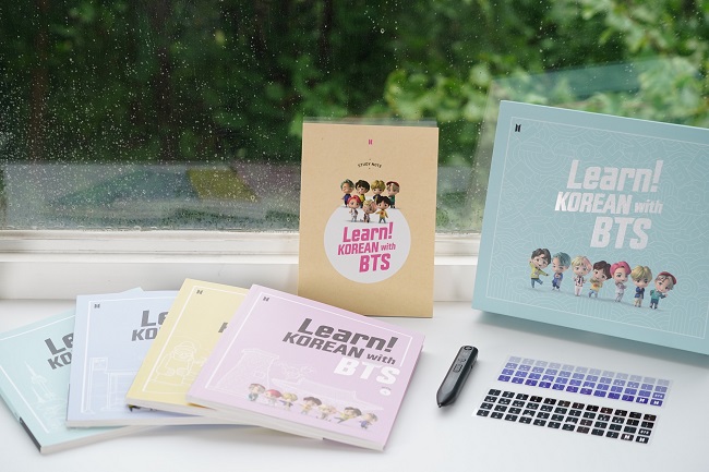 This image provided by Big Hit Edu on Aug. 24, 2020, shows "Learn! Korean with BTS," a Korean-language learning package featuring officially-licensed contents of K-pop giants BTS.