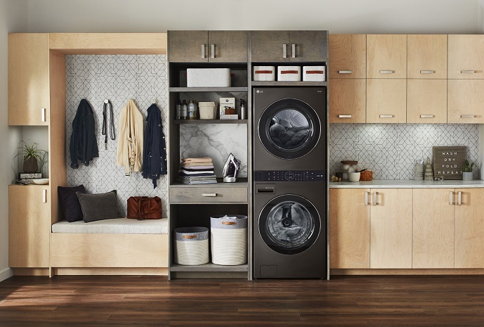 This photo, provided by LG Electronics Inc. on Aug. 25, 2020, shows the company's Wash Tower, a washer-dryer combo product.